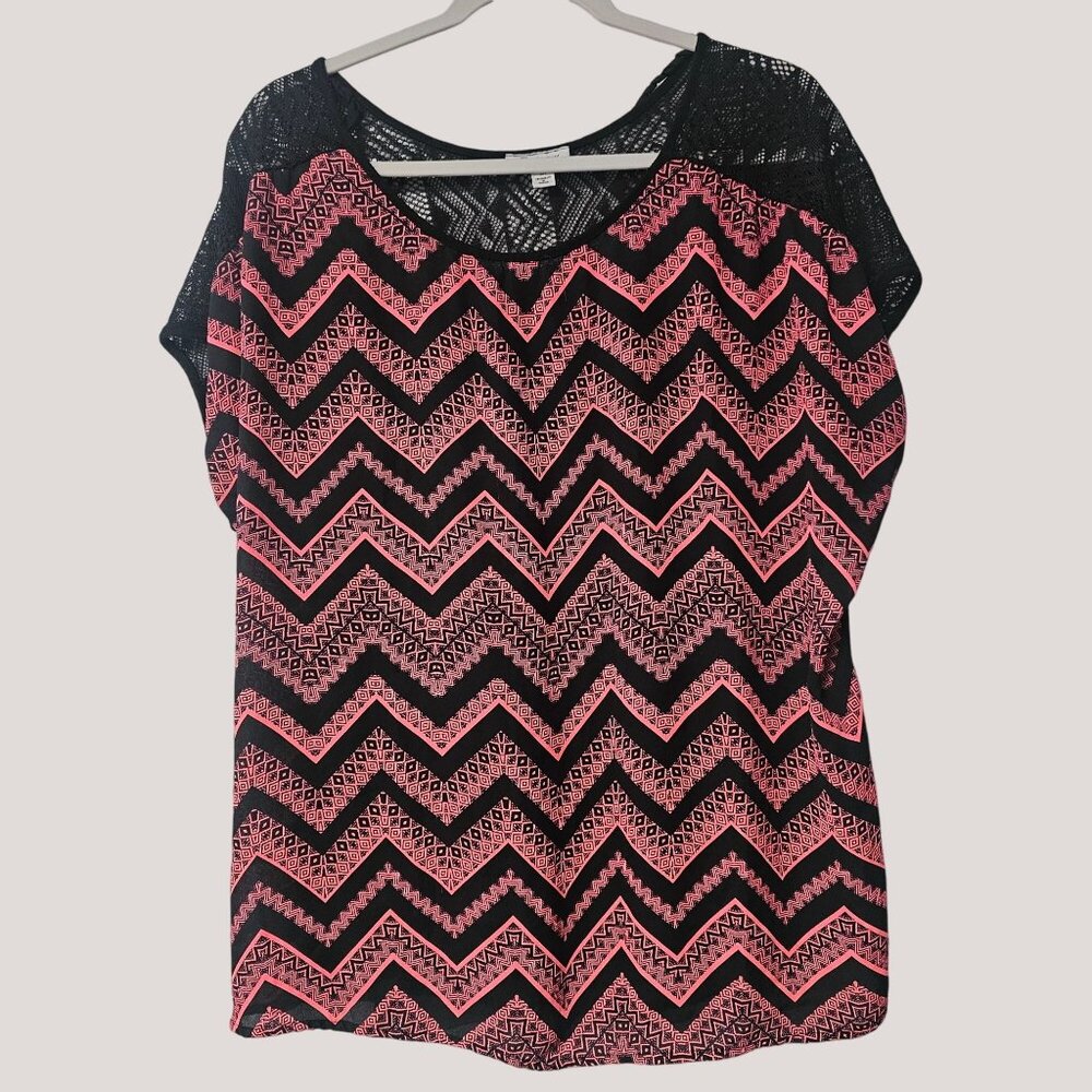Espresso Womens Pink & Black Chevron Pattern Tunic Blouse Plus Size 3X